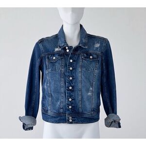 Anthropologie BLANK NYC Jean Jacket Blue Button Front Pockets Distressed